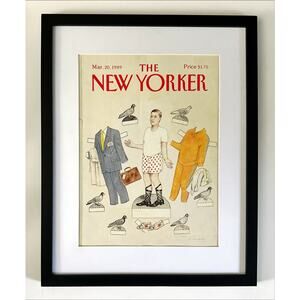 Framed 1989 New Yorker Magazine Cover March 20 Ann McCarthy Man Paper Doll